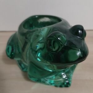 Aqua Green Glass Frog Candle Holder Figurine